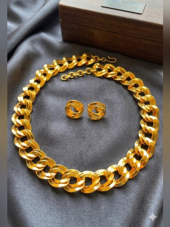 Monet Jewelry - Monet Vintage Gold-Tone Chunky Chain Necklace & Stud Earring Set